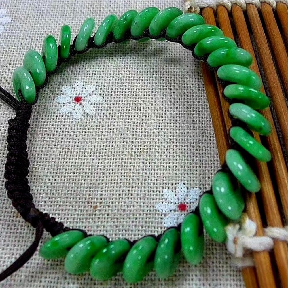 Certified Natural A Sun Green Jadeite Jade Bead Beads Bangle Bracelet --Lucky